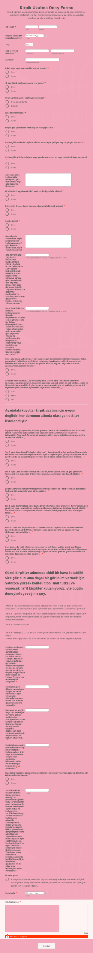 Kirpik Uzatma Onay Form Template