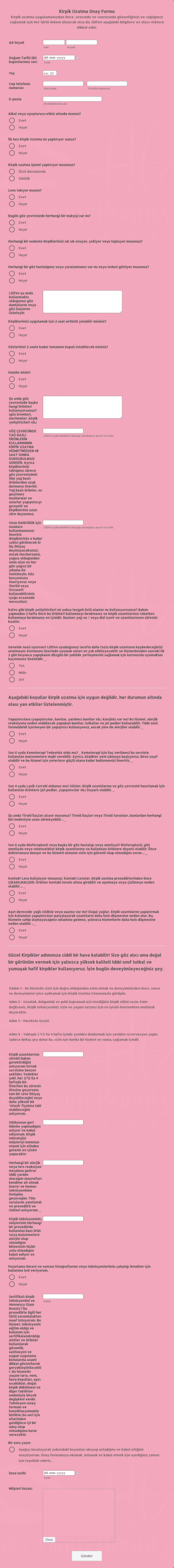 Kirpik Uzatma Onay Form Şablonu