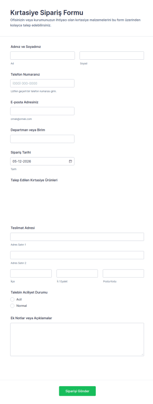 Kırtasiye Sipariş Form Şablonu