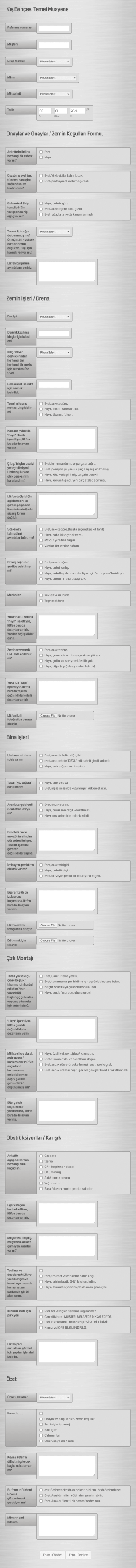 Kış Bahçesi Temel Muayene Form Şablonu