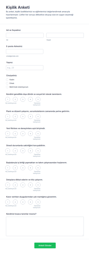 Kişilik Anketi Form Şablonu