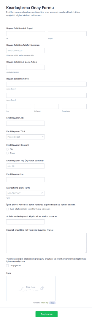 Kısırlaştırma Onay Form Şablonu
