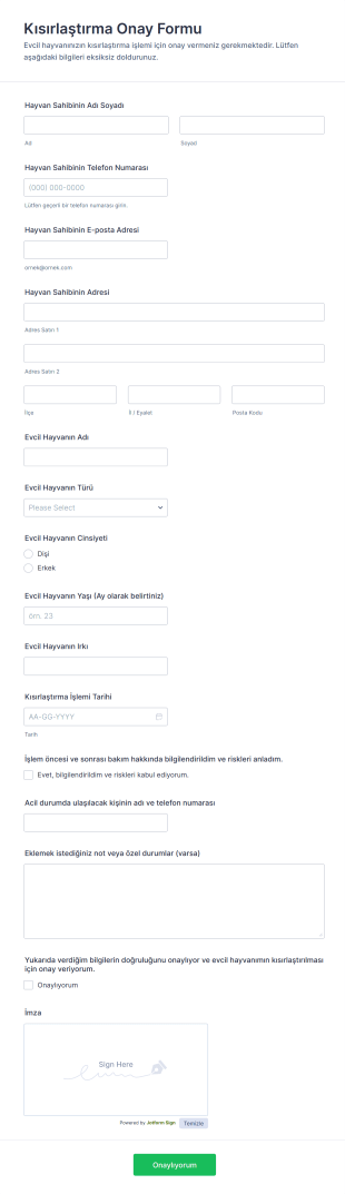 Kısırlaştırma Onay Form Şablonu
