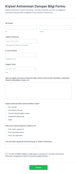 Kişisel Antrenman Danışan Bilgi Form Template
