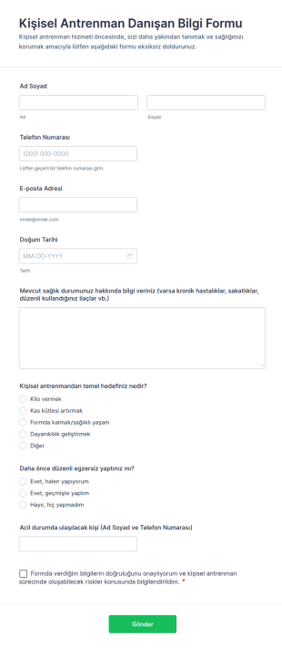 Kişisel Antrenman Danışan Bilgi Form Şablonu