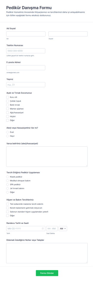 Kişisel Bakım Danışma Form Şablonu