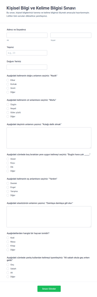 Kişisel Bilgi Anketi Form Şablonu