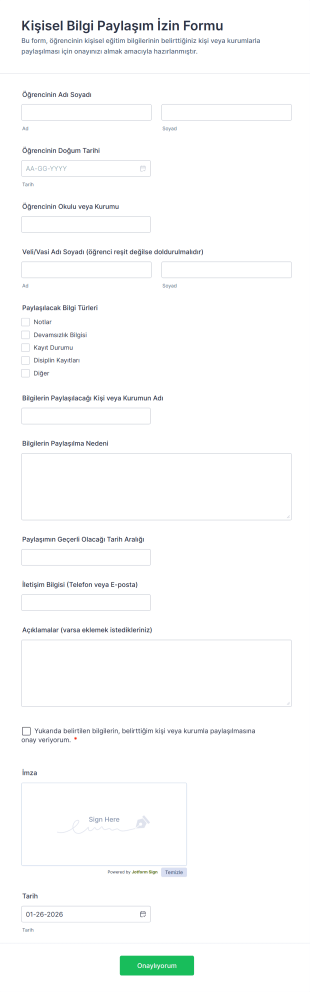 Kişisel Bilgi Paylaşım İzin Form Şablonu