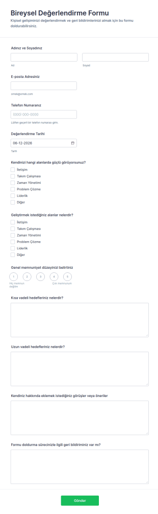 Kişisel Değerlendirme Anketi Form Şablonu