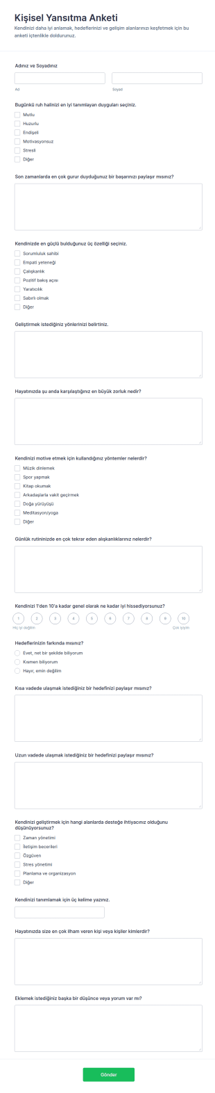 Kişisel Düşünce Anketi Form Şablonu