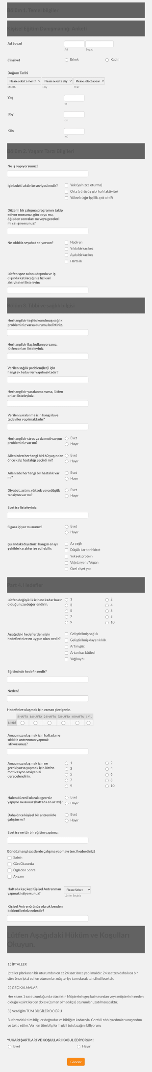 Kişisel Eğitim Başvuru Form Şablonu