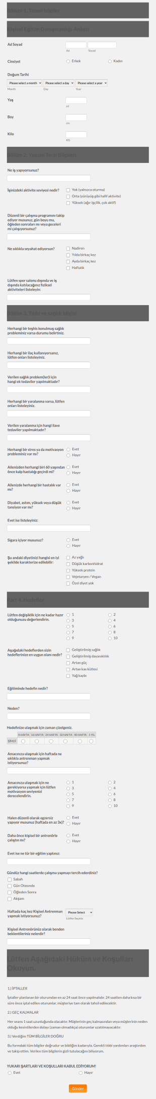 Kişisel Eğitim Başvuru Form Şablonu