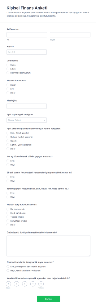 Kişisel Finans Anketi Form Şablonu