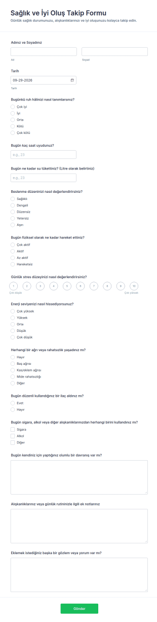Kişisel İyi Oluş Takip Anketi Form Şablonu