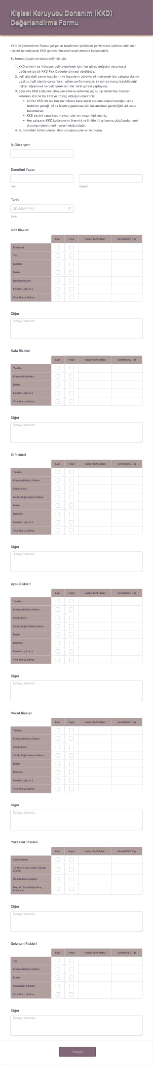 Kişisel Koruyucu Donanım (KKD) Değerlendirme Form Template