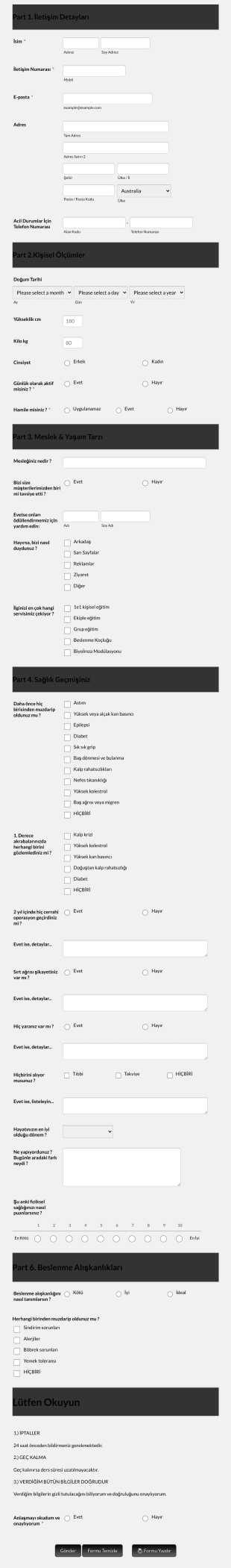 Kişisel Sağlık Bilgileri Toplama Form Template