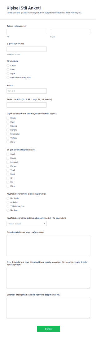 Kişisel Stil Anketi Form Şablonu