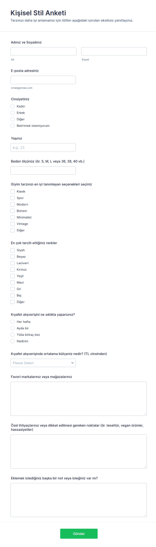 Kişisel Stil Anketi Form Şablonu