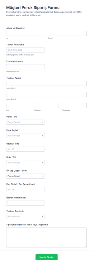 Kişisel Takma Saç Sipariş Formu 🎀✨ Form Şablonu