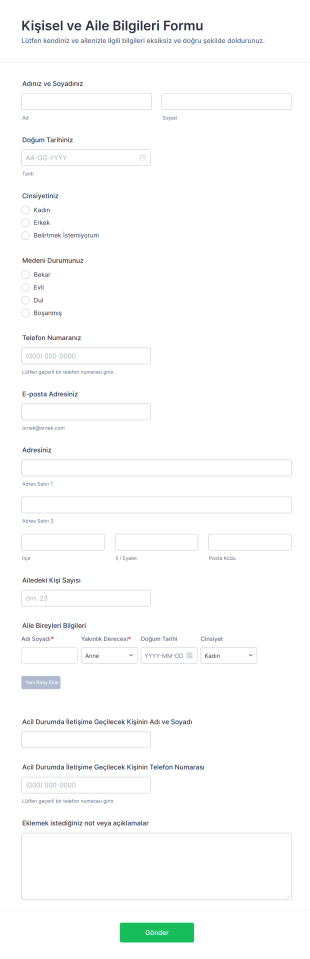 Kişisel Ve Aile Bilgileri Form Şablonu