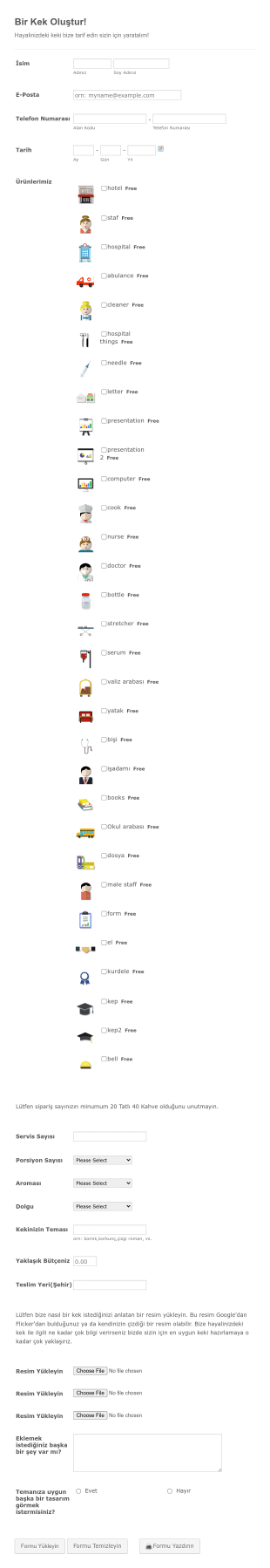 Kişiselleştirilmiş Kek Sipariş Form Şablonu