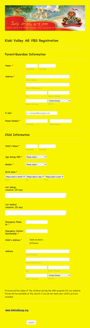 Kids Camping Registration Form Template