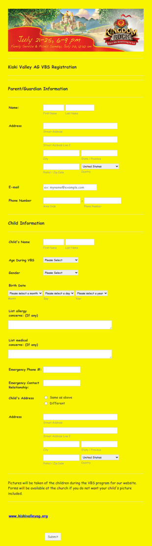 Kids Camping Registration Form Template