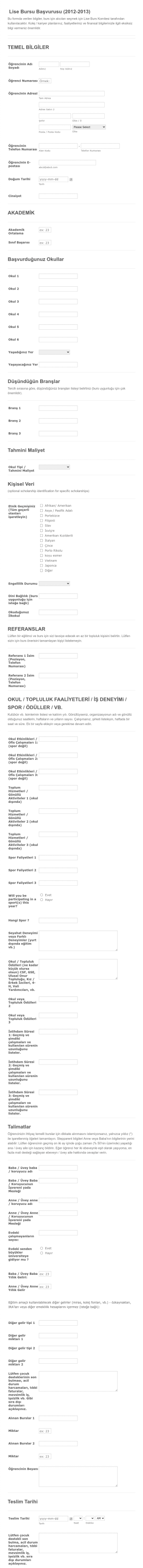 Kismi Burs Basvuru Form Şablonu