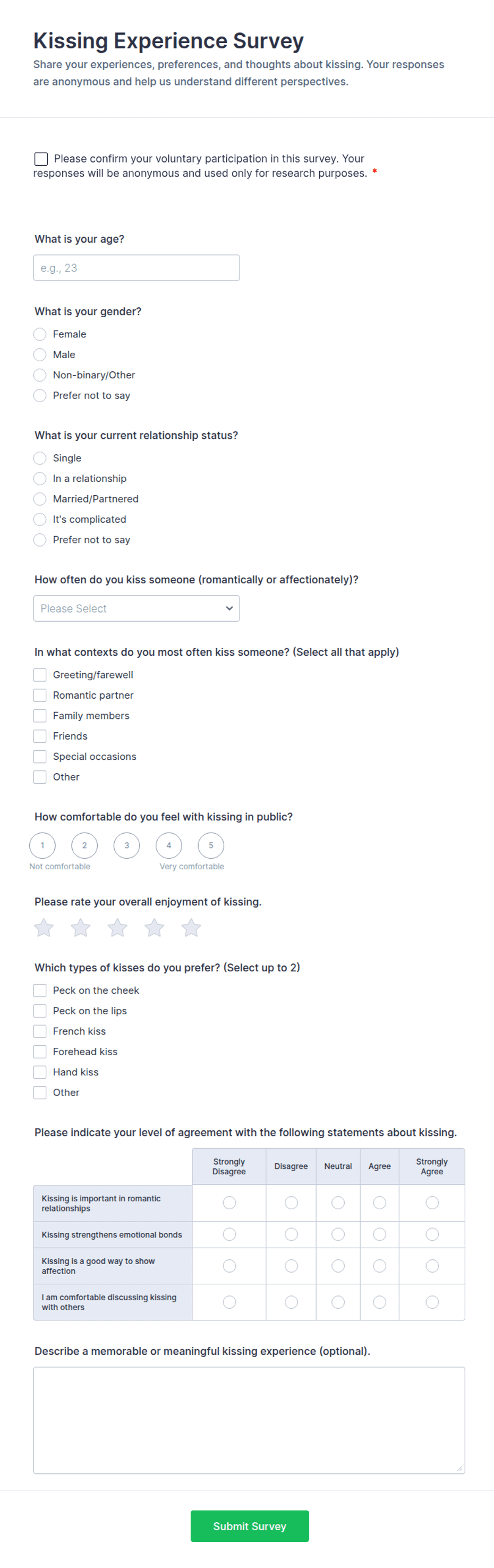 Kissing Experience Survey Form Template | Jotform
