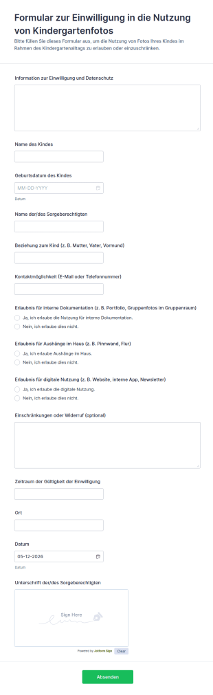 Kita Fotoerlaubnis Formular