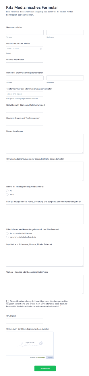 Kita Medizinisches Formular
