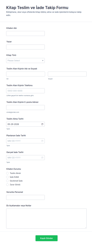 Kitap Alışverişi Form Şablonu
