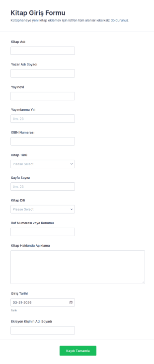 Kitap Giriş Form Şablonu