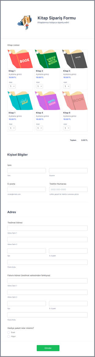 Kitap Sipariş Form Şablonu