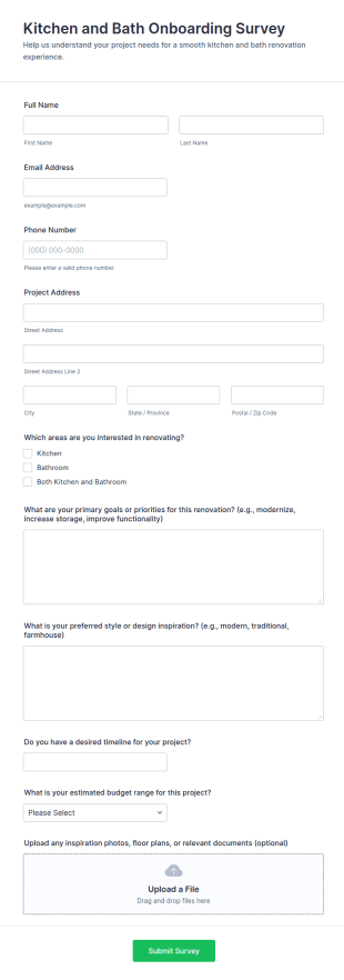 Kitchen And Bath Onboarding Survey Form Template