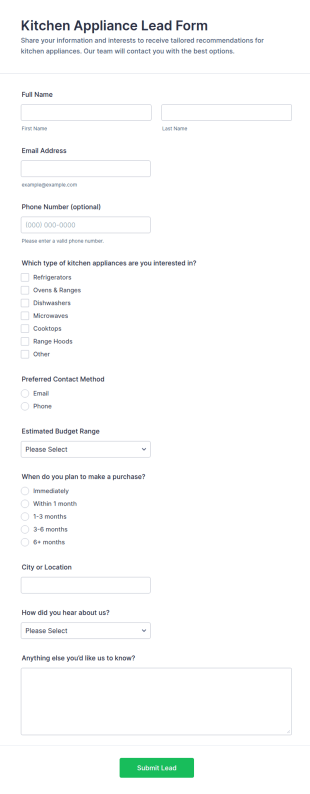 Kitchen Appliance Lead Form Template