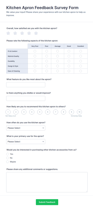 Kitchen Apron Feedback Form Template