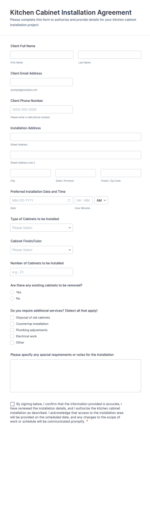 Kitchen Cabinet Installation Agreement Form Template