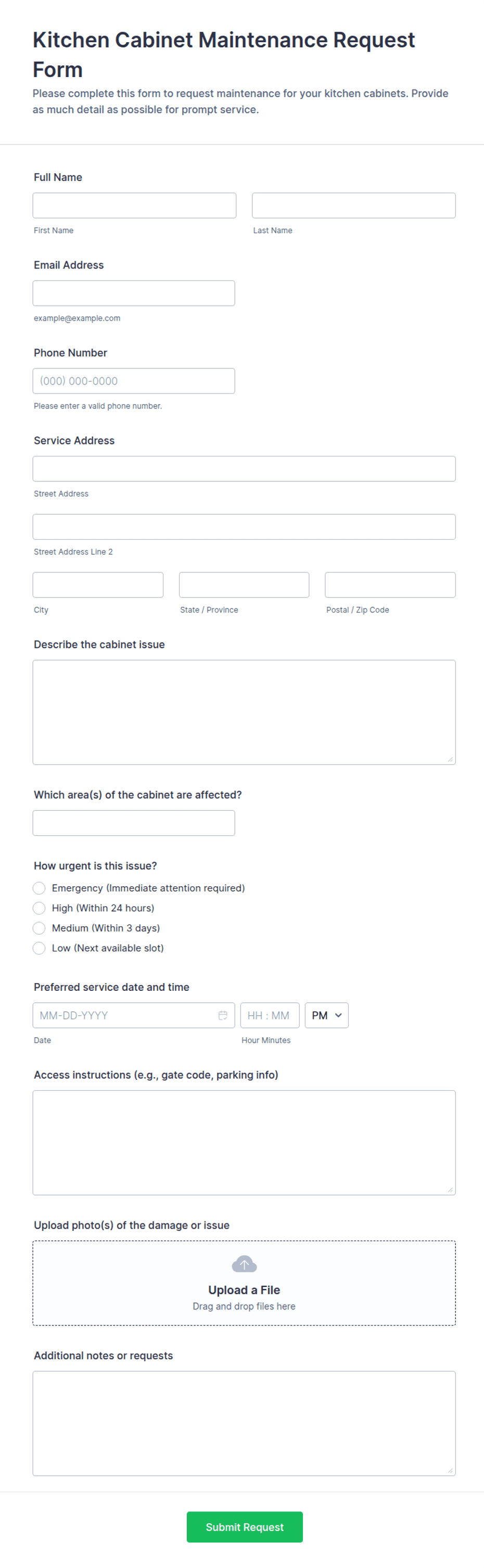 Kitchen Cabinet Maintenance Request Form Template | Jotform