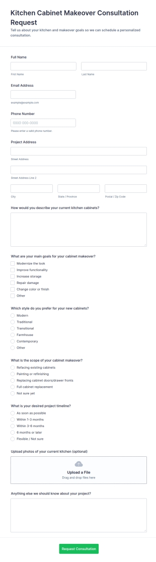 Kitchen Cabinet Makeover Consultation Request Form Template