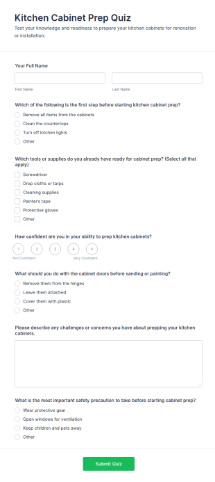 Kitchen Cabinet Prep Quiz Form Template