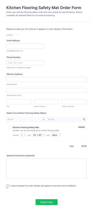 Kitchen Flooring Safety Mat Order Form Template