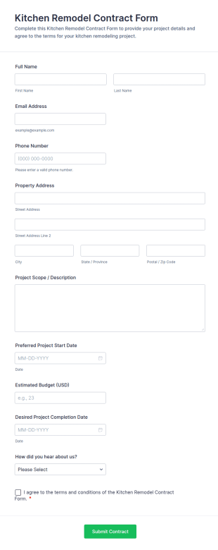 Kitchen Remodel Contract Form Template