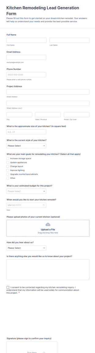 Kitchen Remodeling Lead Generation Form Template