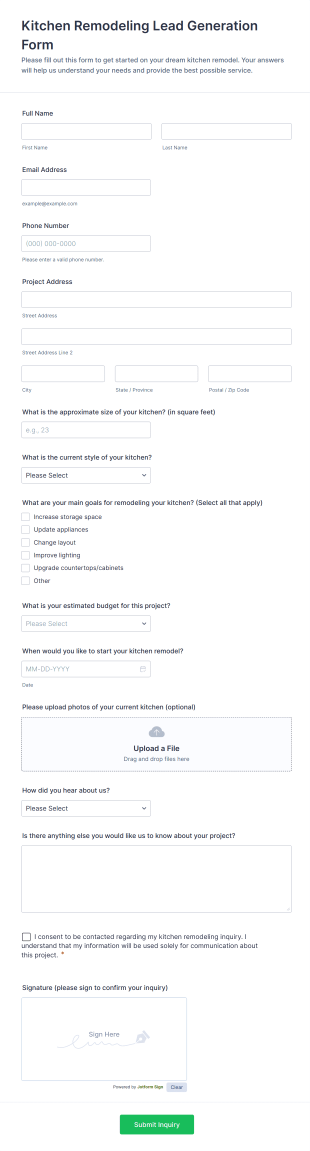 Kitchen Remodeling Lead Generation Form Template