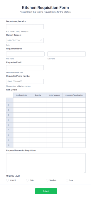 Kitchen Requisition Form Template