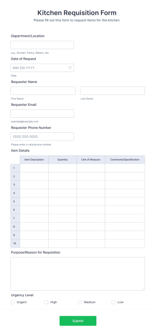Kitchen Requisition Form Template