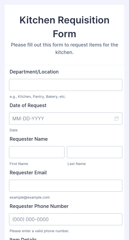 Kitchen Requisition Form