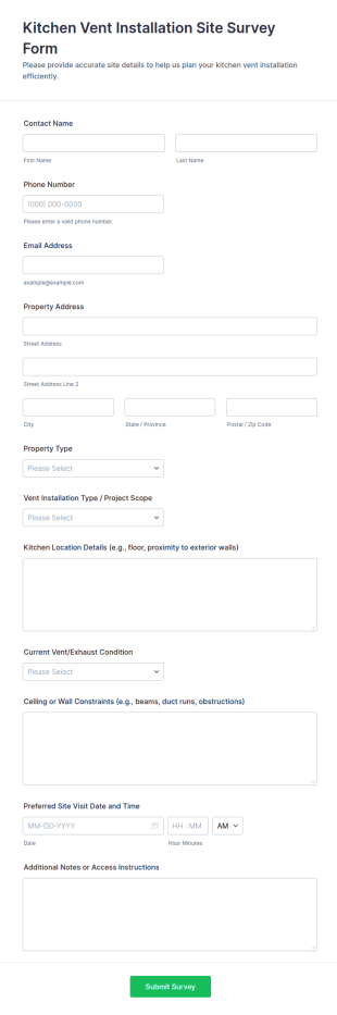 Kitchen Vent Installation Site Survey Form Template