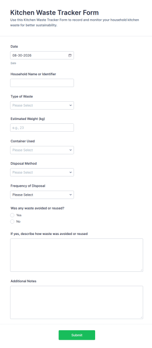 Kitchen Waste Tracker Form Template